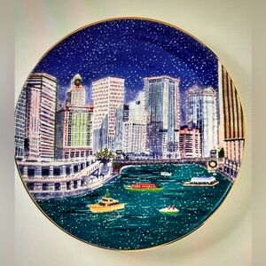 ❤️ ANTHROPOLOGIE HOLIDAY IN THE CITY CHICAGO DESSERT PLATE NEW